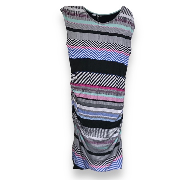 KUT from The Kloth NEW Jersey Ruched Stretch Striped Midi Dress Minimalist Lined - Picture 2 of 16